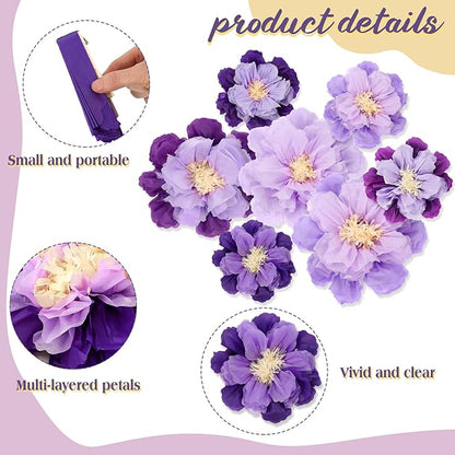 MotiMind 12 Pcs Large Colorful Tissue Paper Flowers 20" 10'' Giant Fiesta Paper Flowers Mexican Pom for Carnival Party Wall Backdrop Decoration Wedding Birthday(Gradient Purple)