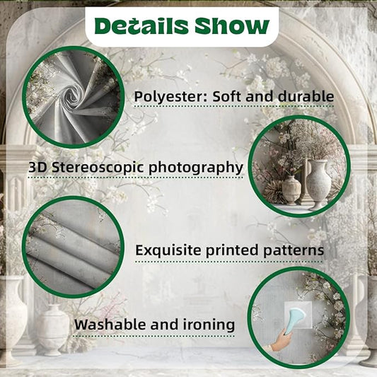 7x5ft White Flowers Wedding Backdrop Countryside Wildflower Vintage Palace Concrete Wall Photography Background for Valentines Day Bridal Shower Mothers Day Princess Couples Portraits