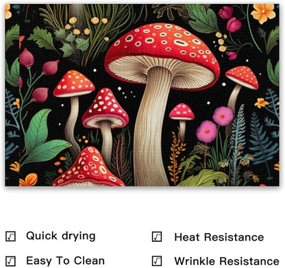 Placemats Set of 4 Waterproof Oilproof Table Mats Mushroom Pattern Washable Wipeable Heat Resistant Easy to Clean for Indoor Outdoor Party Kitchen Dining Table Decoration 12 * 18in
