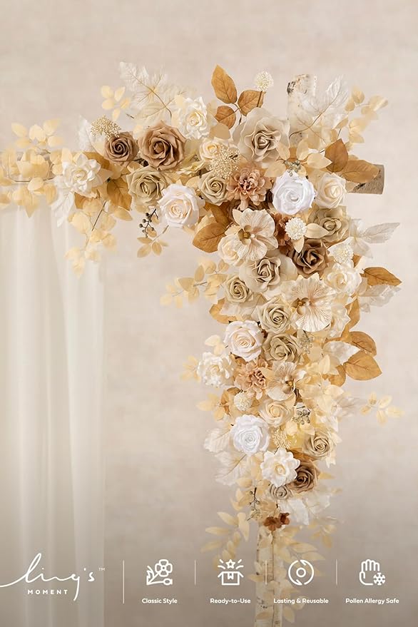 Ling's moment Wedding Arch Flowers - 6.5FT Floral Garland for Ceremony Arbor Backdrop Decoration - Artificial Rose Floral Swag for Sweetheart Table Birthday Party, Baby Shower, Beige Brown