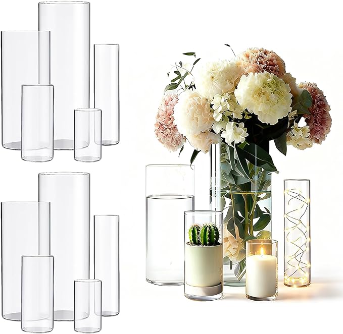 Cylinder Glass Bud Vases Set of 15 Clear Flower Vase for Centerpieces Shelf, Modern Small Vases for Living Room Bedroom Office Home, Decor for Wedding House Warming Party