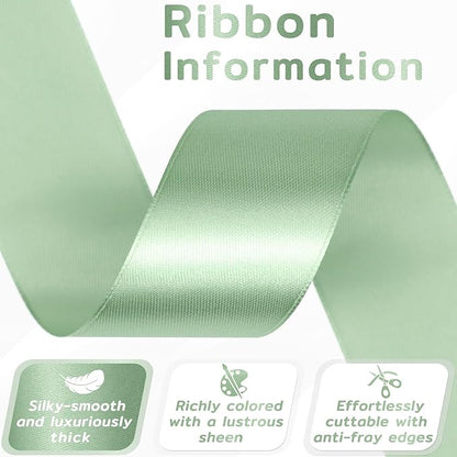 60 Yards Sage Green Satin Ribbon 1-1/2 Inch, Solid Light Green Polyester Fabric Ribbon for Gift Wrapping, Crafts, Flower Bouquet, Wedding, Baby Shower, Easter, Christmas