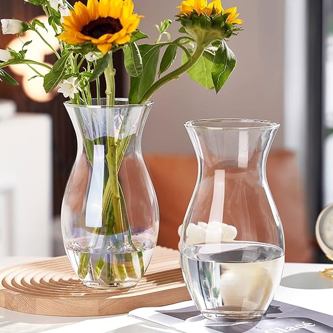DARENYI Clear Flower Vase, 4.5" Dia 9" H Crystal Transparent Glass Vase Modern Decorative Vase for Flowers, Glass Flower Posy Holder for Home Office Centerpiece Decor