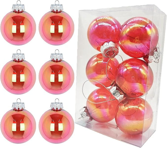 60MM Iridescent Plastic Ball - 6PCS Xmas Ornament Balls Set, Plastic Iridescent Decorative Hanging Ornaments for Xmas Tree Wedding Valentine's Day Party Decorations (Red)