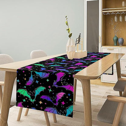 Gothic Table Runner,Colorful Bat Star Pattern Table Runner for Home Kitchen Table Dining Garden Farmhouse Wedding Party Decor 13x108 Inch