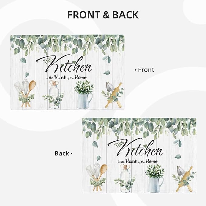 Eucalyptus Leaves Kitchen Table Placemats Set of 6 Rustic Green Plant Print Placemat Indoor Outdoor Party Home Desktop Dining Room Decoration 12x18 Inch