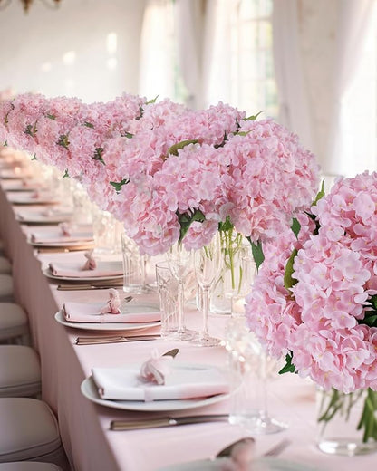 6PCS Premium Pink Hydrangea Artificial Silk Flowers, Lifelike Fake Hydrangea Head with Stems, Faux Floral Arrangements for Wedding Bouquets, Home Table Centerpieces, Party Decoration