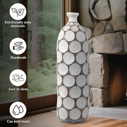 Modern Large Floor Vase,White Resin Vase with Carved Divots for Home Decor,22.2'' Tall Flower Vases for Entryway Living Room