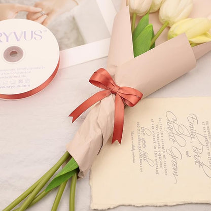 Copper Satin Ribbon, Double Faced 1/2 Inch X 25 Yards Copper Ribbon, Premium Satin Ribbon for Gift Wrapping, Crafts, Hair Bow Making, Sewing, Flower Bouquet, Wedding Party Decor