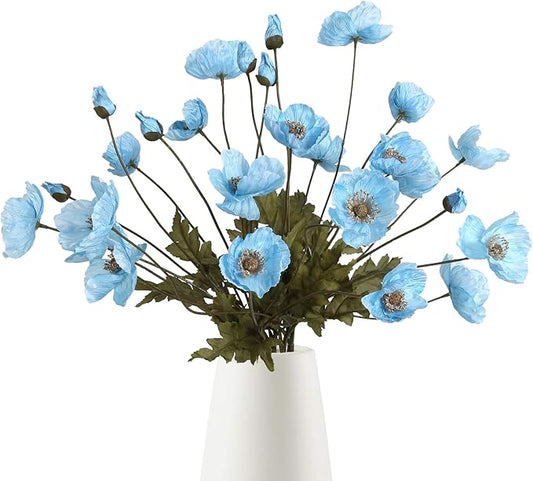 IPOPU Sky Blue Artificial Poppy 6pcs Light Blue Fake Poppies Baby Blue Silk Flowers for Baby Shower Centerpieces Bridal Shower Party Decorations (Sky Blue)