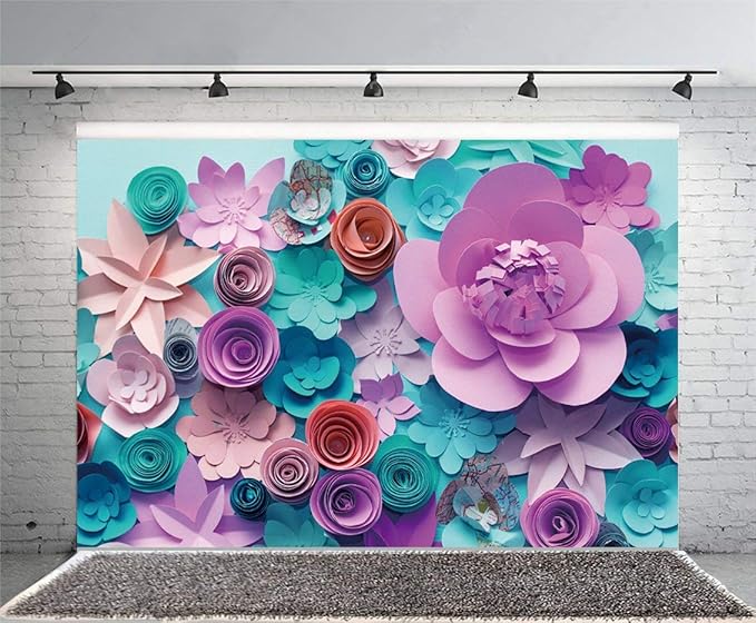 AOFOTO 10x6.5ft Handmade 3D Paper Flower Backdrop Birthday Party Decoration Photography Background Baby Shower Kid Girl Woman Artistic Portrait Activity Banner Photo Shoot Studio Props Vinyl Wallpaper