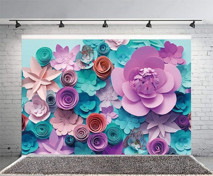 AOFOTO 10x6.5ft Handmade 3D Paper Flower Backdrop Birthday Party Decoration Photography Background Baby Shower Kid Girl Woman Artistic Portrait Activity Banner Photo Shoot Studio Props Vinyl Wallpaper