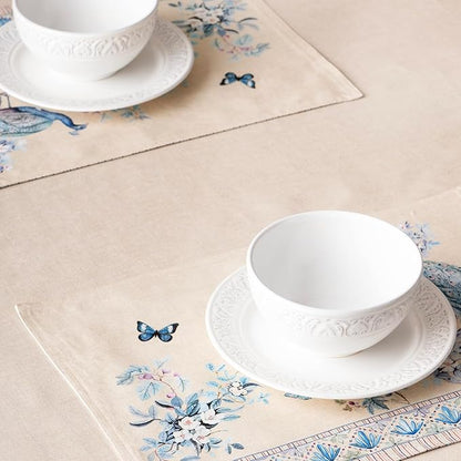 Maison d' Hermine Placemats 100% Combed Cotton Premium Set of 4 Decorative Table Cloth Placemat, Dining, Holidays, Buffet Party - Peacock Utopia - Sandy Beach (13 Inch x 19 Inch)