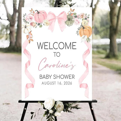 Personalized Pink Bow Baby Shower Welcome Sign, Custom Minimalist Bow Baby Girl Party Sign, Baby's Shower Gifts, Birthday Gifts, Gender Reveal Decorations, Newborn Announcement Party Supplies - 10