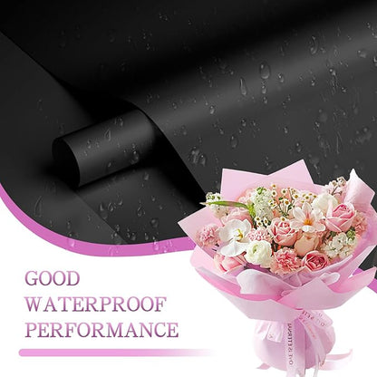 REAXYZNN 20 Sheets Flower Wrapping Paper, Waterproof Floral Wrapping Paper with Cards for DIY Craft, Florist Packaging Supplies for Birthday, Wedding, Mother's Day Gift (Black)