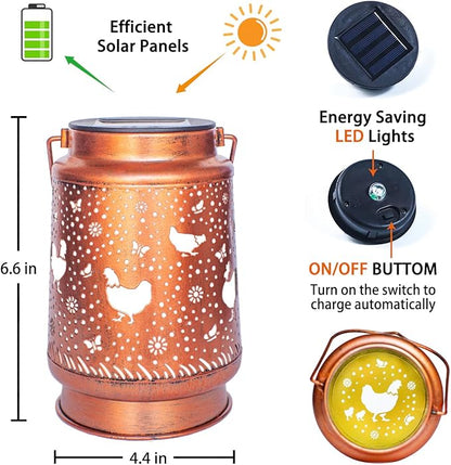 Christmas Gifts for Women Chicken Solar Lanterns Outdoor Waterproof Hanging Solar Lights Chicken Gifts for Women Men Metal Decorative LED Lanterns for Garden Decor,Yard,Patio,Lawn,Pathway,Landscape