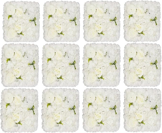 12Pcs Artificial Flower Wall Panel 3D Floral Backdrop Walls 15" X 15" Flower Wall Decor Flower Backdrop Faux Rose Panel for Party Home Background Decor, White