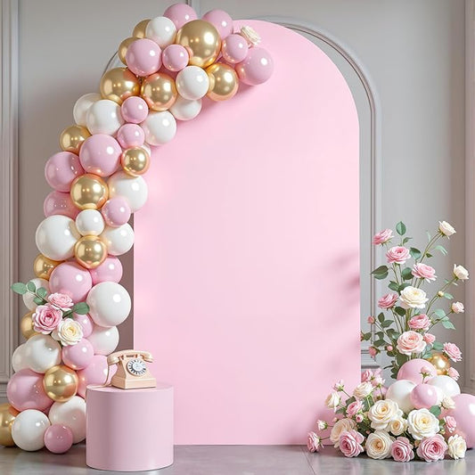 6.6FT Pink Arch Backdrop Cover - Polyester Fitted Wedding Arch Stand Covers Round Top Chiara Arch Backdrop Cover for Birthday Party Banquet Photo Background Decoration