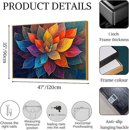 Colorful Flower Canvas Wall Art, Abstract Floral Canvas Prints, Lotus Blossom Pictures Wall Decor, Zen Painting, Yoga Studio Wall Decor (Gold Framed, 27"Wx19"H/70x50cm)
