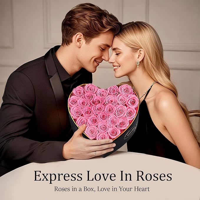 27 Preserved Roses in Heart Shape Gift Box for Her - Forever Flowers for Delivery, Eternal Rose Mothers Gifts for Mom, Wife Anniversary Birthday Gifts for Women, Pink