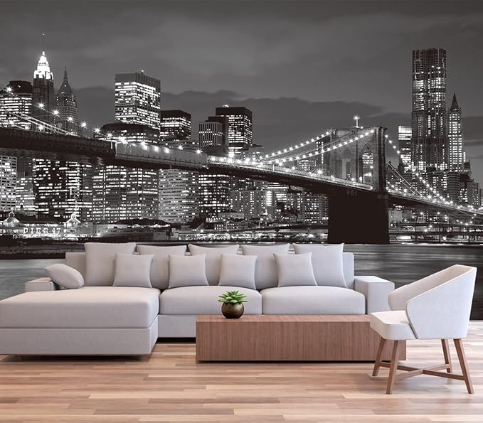 Brooklyn Bridge and New York City Wall Murals Large Photo Wallpaper Murals for Wall Living Room Bedroom Dining Room(Not Self-Adhesive) 151inchx105inch (385x268cm)