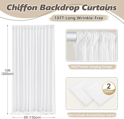 10ft x 10ft Cream White Backdrop Curtains, Wrinkle-Free Sheer Chiffon Fabric Photo Backdrop Drapes for Wedding Arch Party Ceremony Stage Photography Decorations