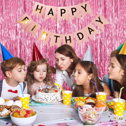 10 Pack Foil Curtain Backdrop Pink Metallic Tinsel Foil Fringe Curtains Photo Booth Props for Birthday Wedding Engagement Baby Shower Bachelorette Christmas Holiday Celebration Party