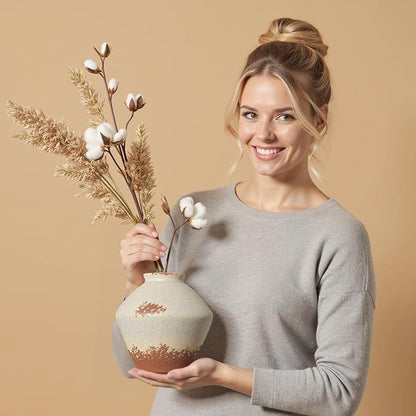 Ceramic Rustic Farmhouse Decor, Pottery Decorative Flower Vases, Boho Vase for Centerpieces,Office, Living Room, Dining Table, Entryway, Shelf, Mantel(Height 6.7 inch-Rustic)