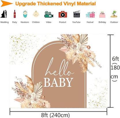 InMemory Boho Baby Shower Backdrop Decorations for Girl Pampas Floral Arch Hello Oh Baby Backdrops Banner Sign Photography Background for Girls Bohemian Baby Shower Party Decor Photo Booth Props 8x6ft