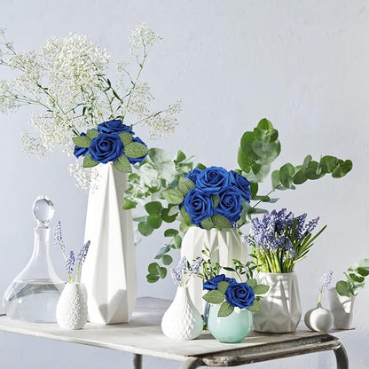 AmyHomie Artificial Flower Royal Blue Rose 25pcs Real Looking Fake Roses w/Stem for DIY Wedding Bouquets Centerpieces Arrangements Party Baby Shower Valentines Day Christmas Tree Decorations