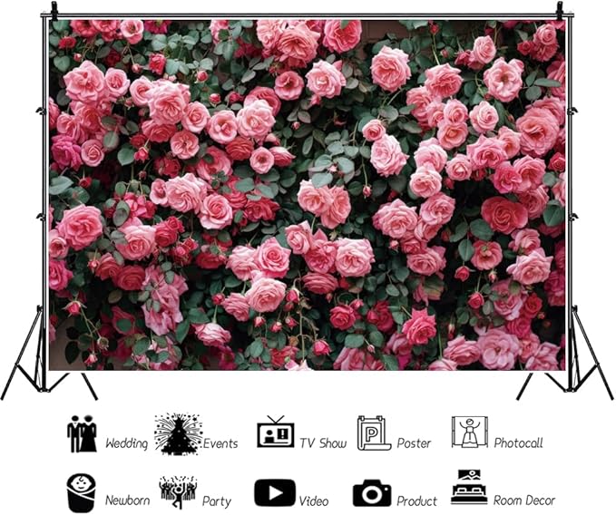 6x4ft Pink Rose Flower Photo Background Wedding Bridal Newborn Shower Birthday Party Photography Backdrops Banner Decor Anniversary Ceremony Couple Studio Props