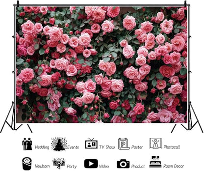 12x8ft Pink Rose Flower Photo Background Wedding Bridal Newborn Shower Birthday Party Photography Backdrops Banner Decor Anniversary Ceremony Couple Studio Props