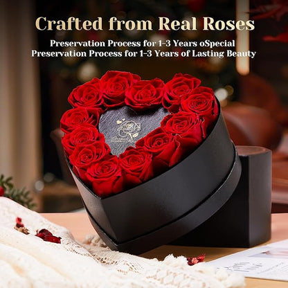 12 Preserved Roses in Heart-Shaped Box - Eternal Love Gift, Long-Lasting Roses for Her - Forever Flowers - Ideal for Valentine's Day, Anniversaries, Mother's Day - Elegant Display Box