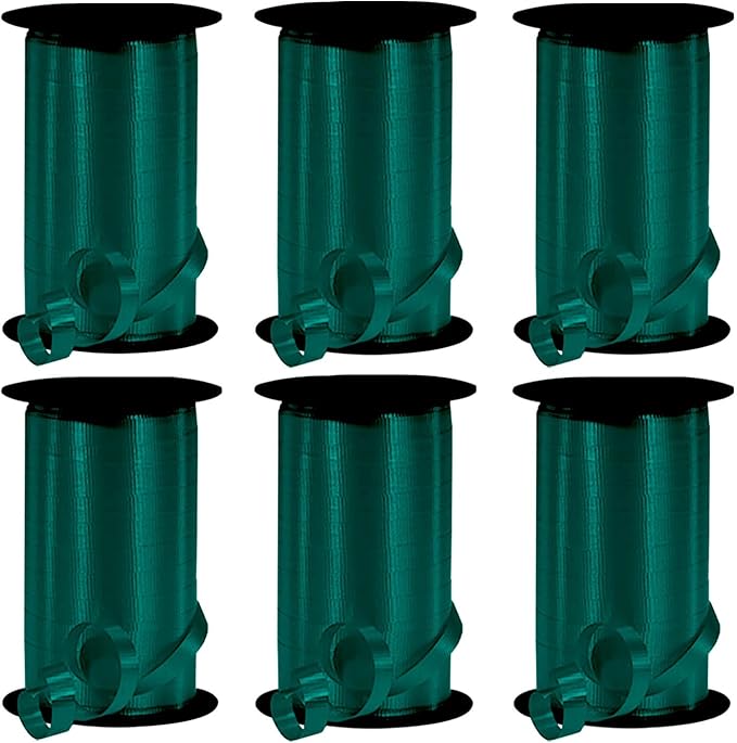 PMU Curling Ribbon - Crimped Texture Curling Ribbons for Gift Box Wrapping, Florist Flowers, Birthday Party Decorations, Festival Art Craft & Christmas Décor - Hunter Green 3/8 Inch X 250 Yards, Pkg/6