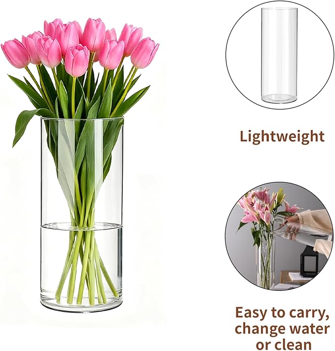 3 Pack Acrylic Cylinder Vases, Non-breakable Vase for Centerpieces, 10 inch Tall Clear Flower Vase Bulk Floating Candle Holder for Wedding Table Home Decor and Party