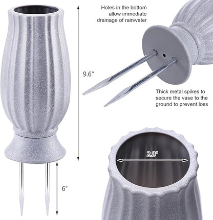 Bocola Cemetery Vase for Grave Decorations with Metal Spike Headstones Flower Holder for Atificial Flowers Fake Floral Outdoor Tombstone Markers memorials Sympathy for Loss of Loved Ones