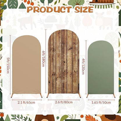 Set of 3 Forest Arch Backdrop Cover, 4ft, 5ft, 6ft Jungle Theme Birthday Party Decoration, Spandex Fitted Arch Stand Covers for Jungle Birthday Wedding Banquets Party (Forest)