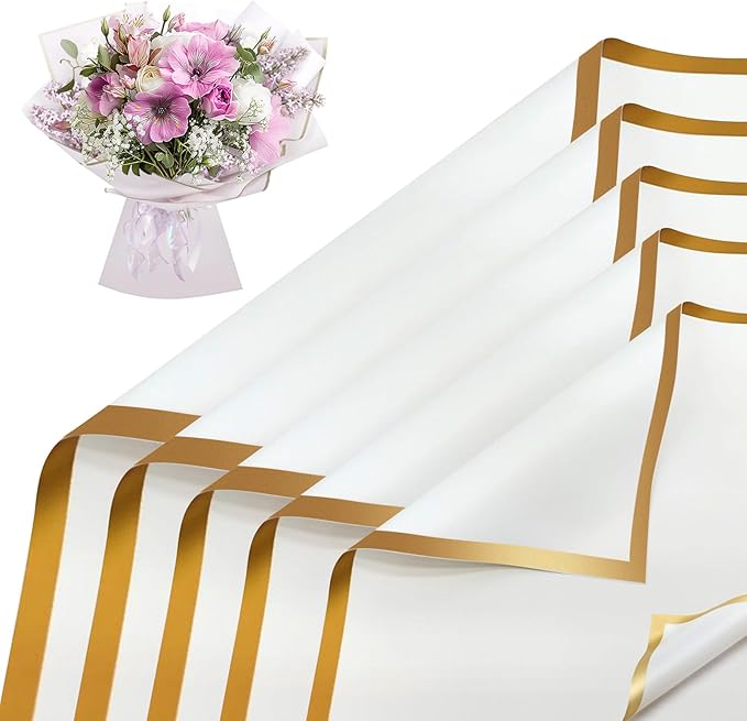 Tuojecuk Flower Bouquet Wrapping Paper, 20 Sheet Waterproof Floral Bouquet Wrapping Paper, Florist Supplies Packaging Paper for Wedding Birthday Gift (White)