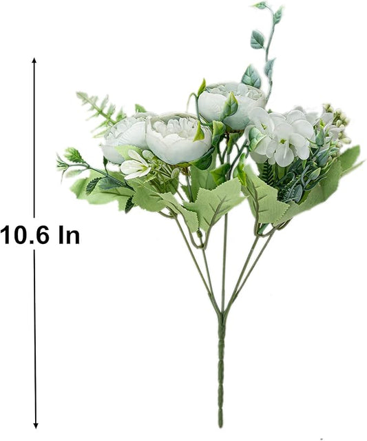 KAOYOO 4 PCS Artificial Peony Bouquet Short Stem for DIY Wedding Decoration Bridal Bouquet Home Decorations(Light Blue 4-PCS)