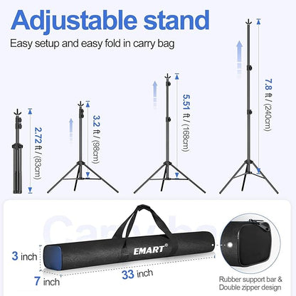 EMART Backdrop Stand 10x7.8ft(WxH) Photo Studio Adjustable Background Stand Support kit with 2 Crossbars, 8 Clamps, 2 Sandbags and Carry Bag for Parties, Events Decoration, Wedding, Photography