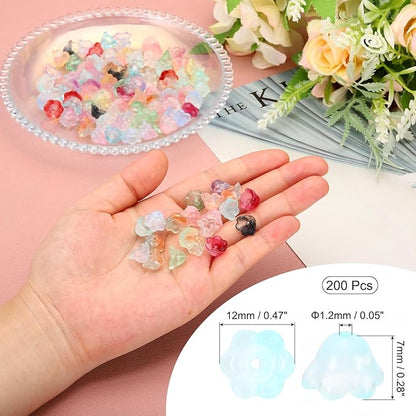 PATIKIL Glass Trumpet Flower Beads, 200 Pcs Gradient Flower Bead Charm for Jewelry Making DIY Craft, Bracelets, Earrings, Necklaces Decorations, Lake Blue