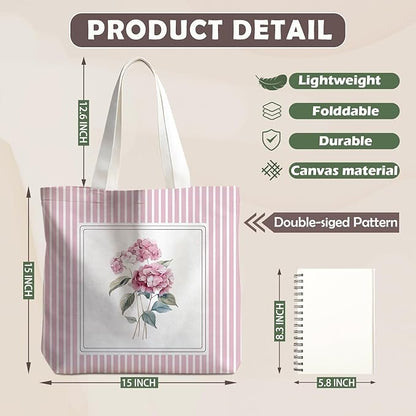 Flowers Tote Bag Gifts for Women, Canvas Aesthetic Reusable Grocery Bags Shopping Bags