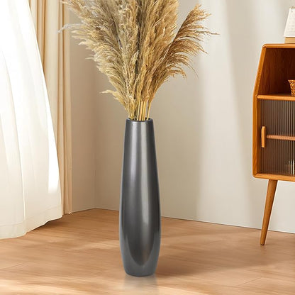 Silvery Ceramic Tall Floor Vase,17.7 Inch Large Modern Flower Vases for Home Décor,Wicker Big Floor Vases Decorations for Farmhouse, Living Room,Bedroom,Standing Plastic Vase Decorative Tall