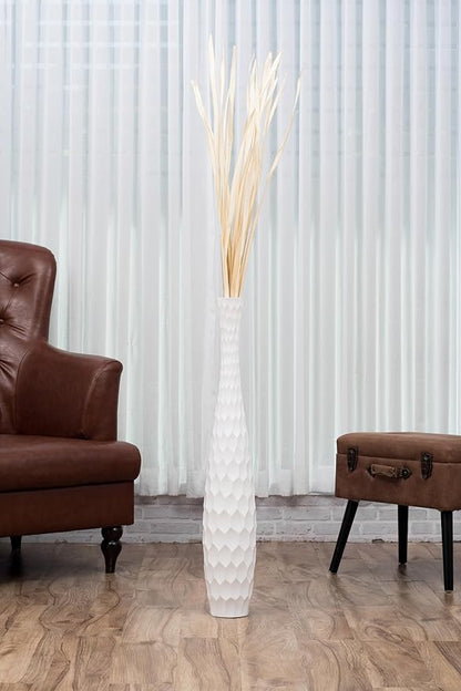 Leewadee Large White Home Decor Floor Vase - Wooden 34 inch Tall Farmhouse Decor Flower Holder for Fake Plant and Pampas Grass