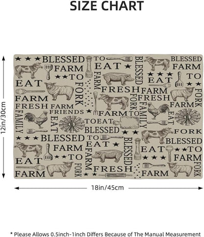 Farm Placemats, Cartoon Vintage Brown Windmill Farmhouse Cow Sheep Rooster Pig Animal Print Washable Fabric Placemats Table Kitchen Dining Party 12x18 Inch Set of 4