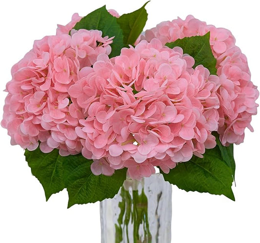 4-Packet Pink Hydrangea Artificial Flowers Faux Hydrangea Flowers Real Touch Home Bathroom Office Kitchen Dining Room Arrangements End Table Centerpiece Shelf Decorations