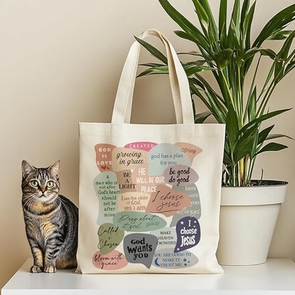 ANATTASOUL Canvas Tote Bag Encourage Quote Reusable Cotton Bag for Women, Durable Cloth Shoulder Bags with Zipper Pockets for Shopping, Vacation, Work, Gym