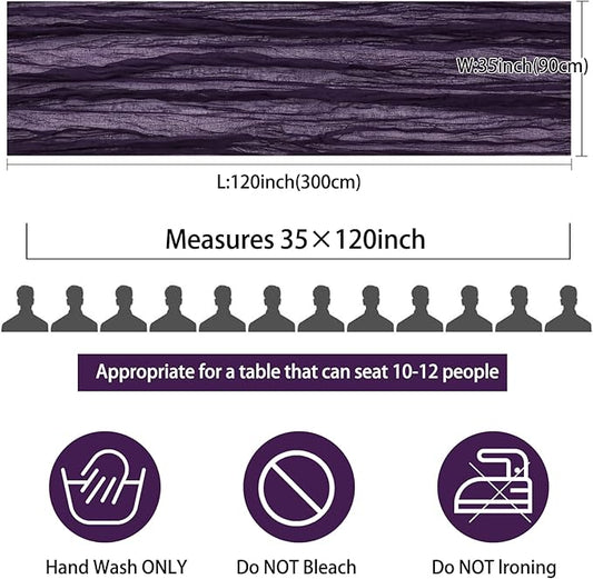 12 Pack 10Ft Cheesecloth Table Runner 35x120 Inch Boho Gauze Table Runner Rustic Cheese Cloth Long Romantic Table Runners for Wedding Bridal Shower Birthday Party Table Decor (Dark Purple)