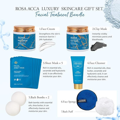 Christmas Gifts for Men, 30 Pcs Men Facial Skin Care Set, Luxury Bath & Beard Gift Set, Spa & Self-Care Gift, Clay Mask, Cleanser, Beard Oil, Cologne, Birthday, Valentines, Father Day, Boyfriend