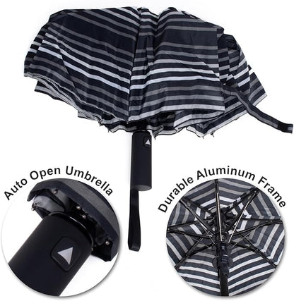 Nollia Windproof Automatic Travel Umbrella, Compact Portable with Reinforced Ribs for Sun & Rain